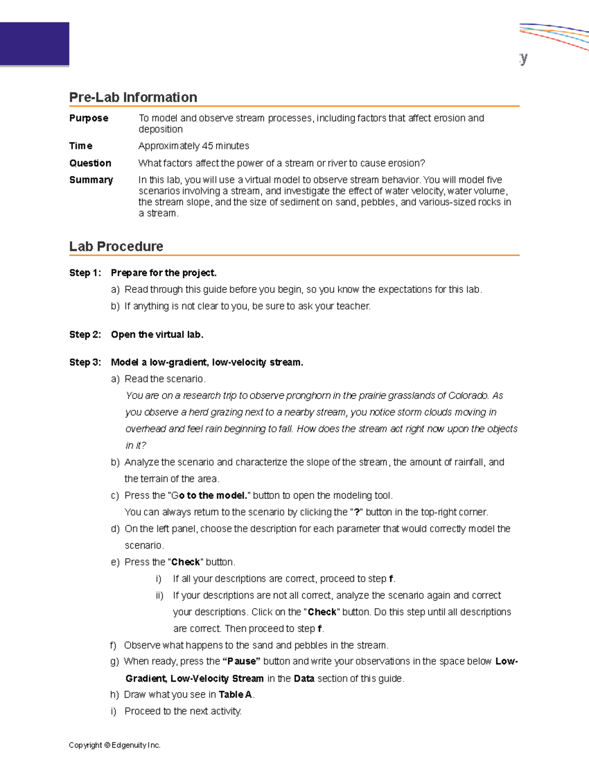 Modeling Water Erosion Student Virtual Lab G PreLab Information