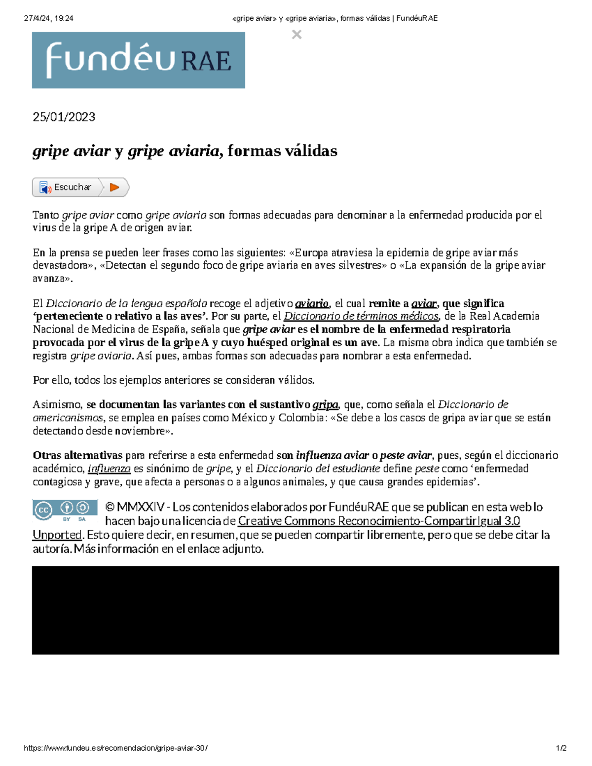 «gripe aviar» y «gripe aviaria», formas válidas Fundéu RAE - Escuchar ...