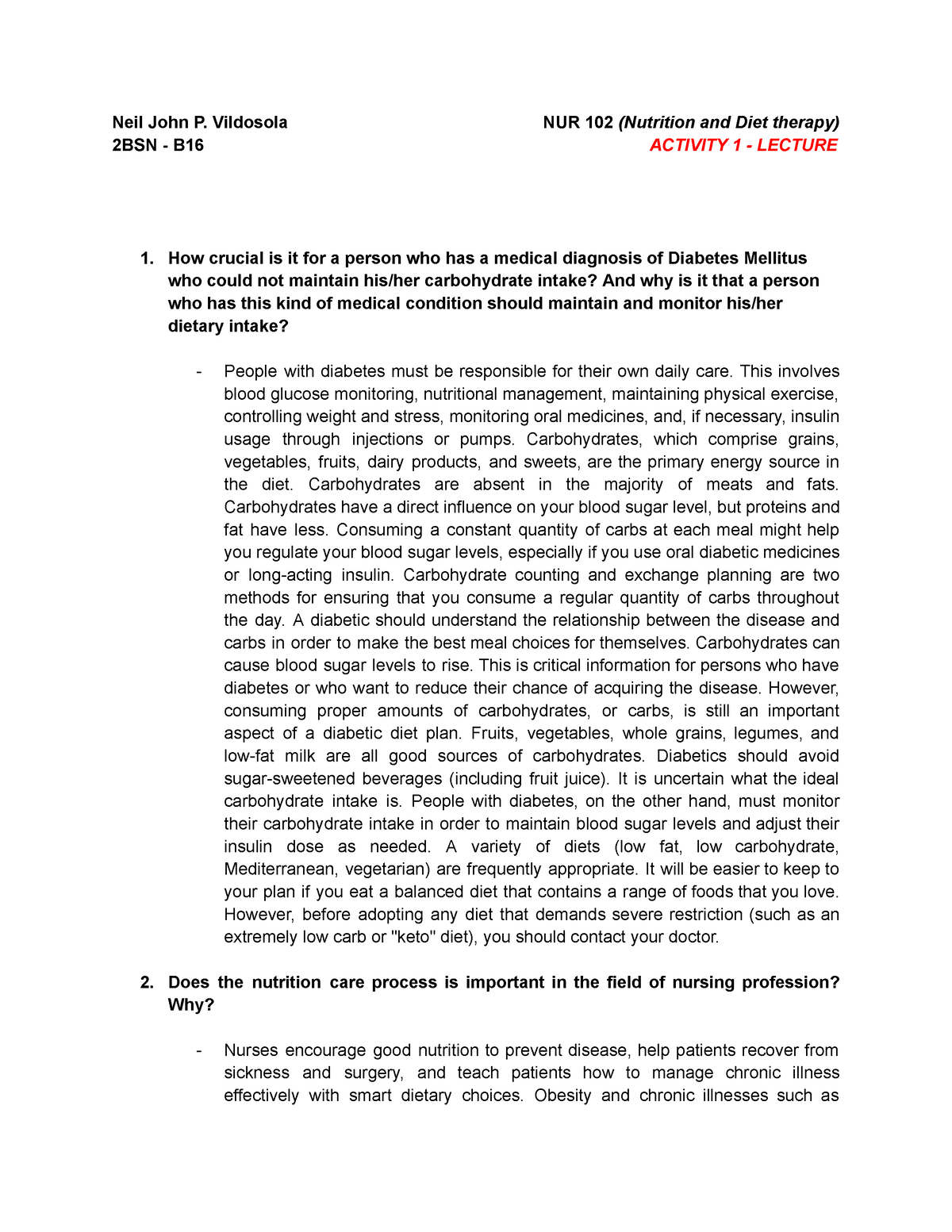 ACT1 (LEC) Vildosola - Nutri And Diet - Neil John P. Vildosola NUR 102 ...