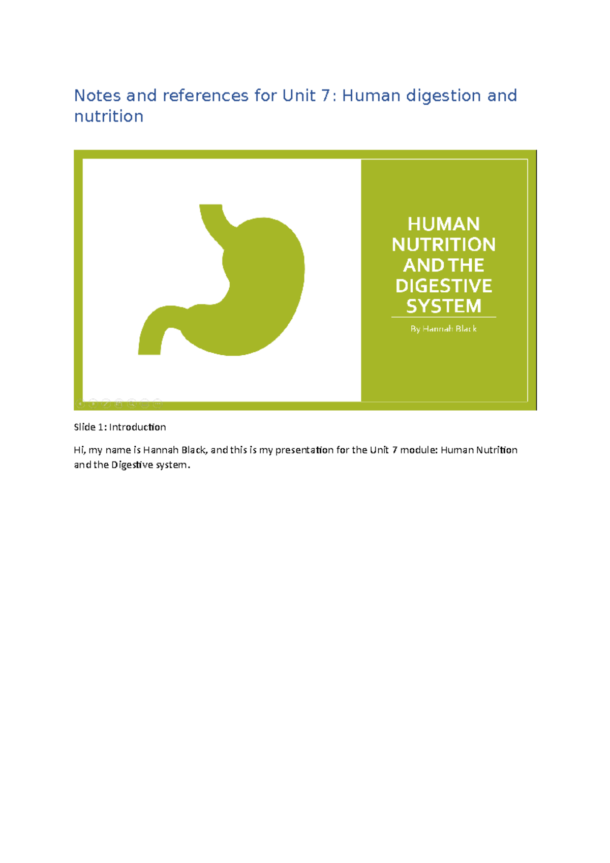 Notes for Human Nutrition and the Digestive System - Notes and ...