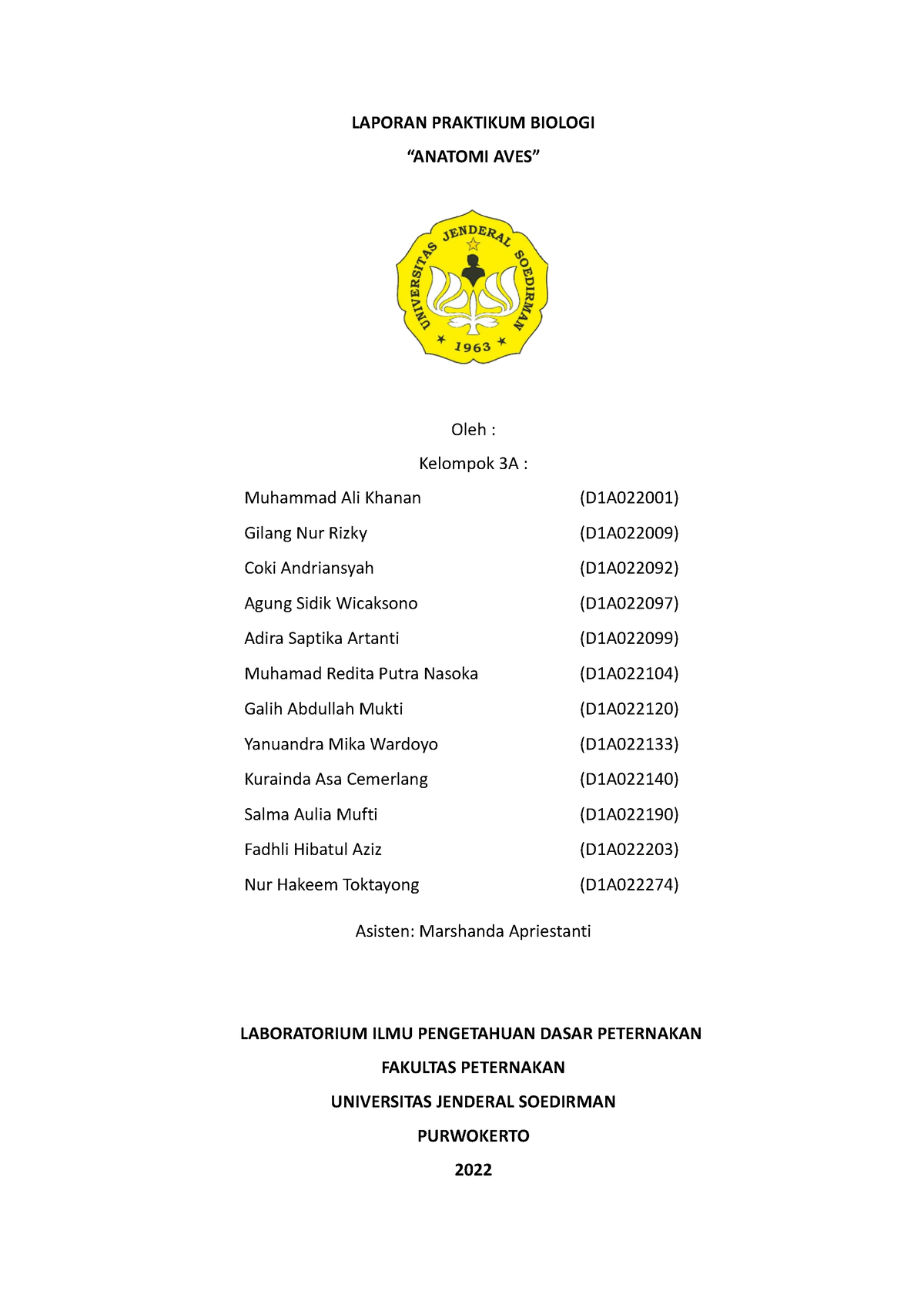 Laporan Praktikum Biologi 3A Anatomi Aves - LAPORAN PRAKTIKUM BIOLOGI ...