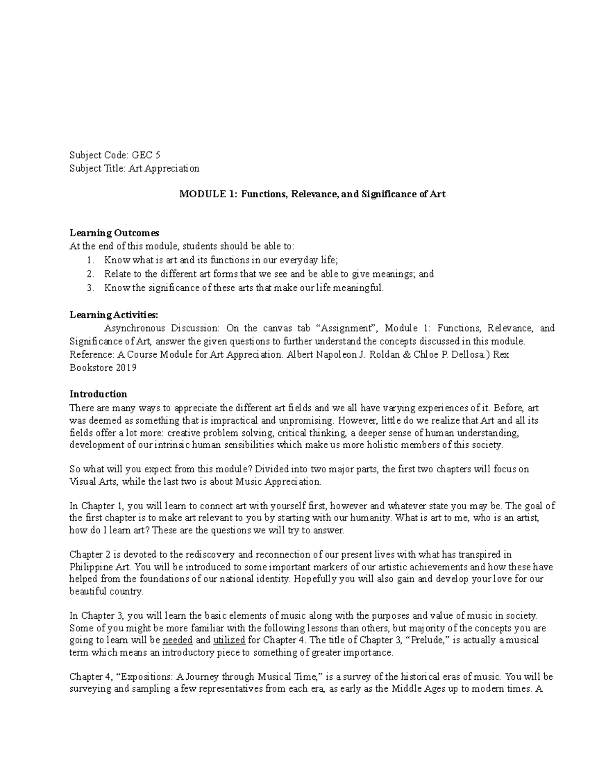 Functions, Relevance, and Significance of Art Learning Activities