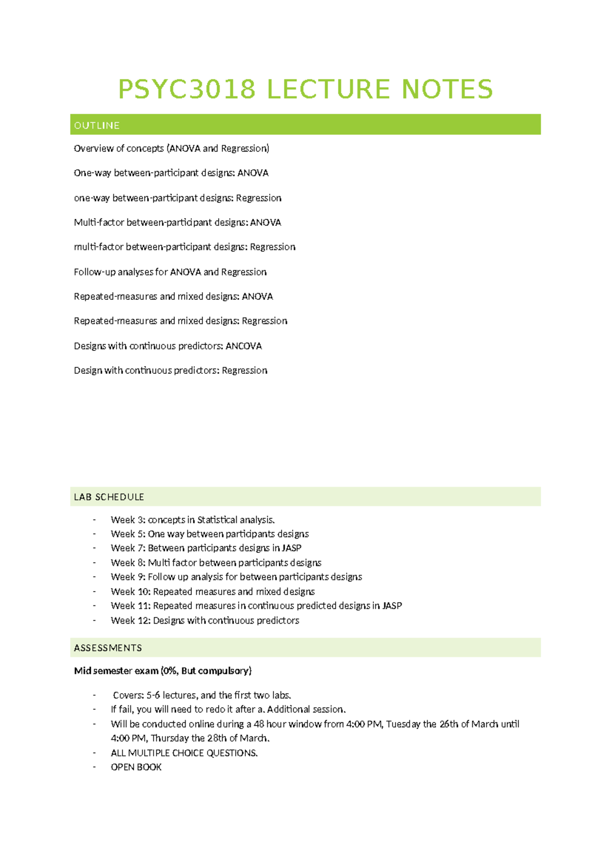Advance Research Methods Psyc3018 Australian National University ...