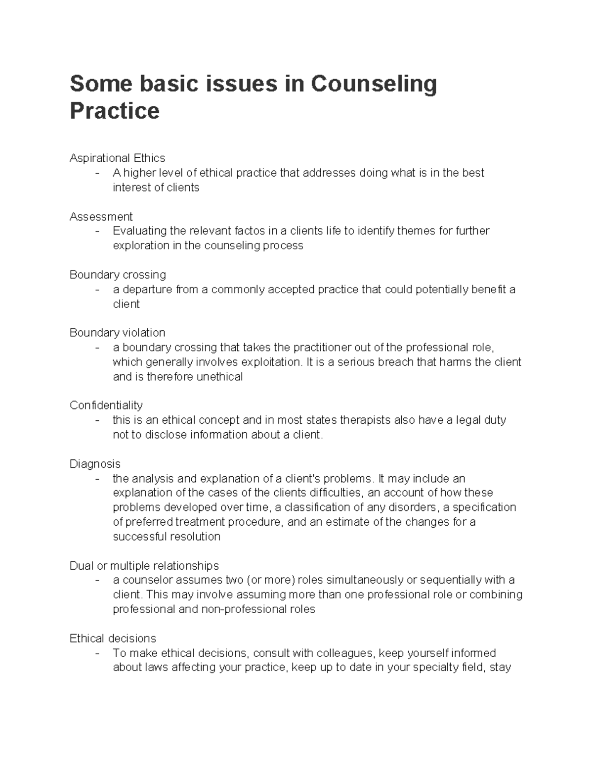 Some basic issues in Counseling - It is a serious breach that harms the ...