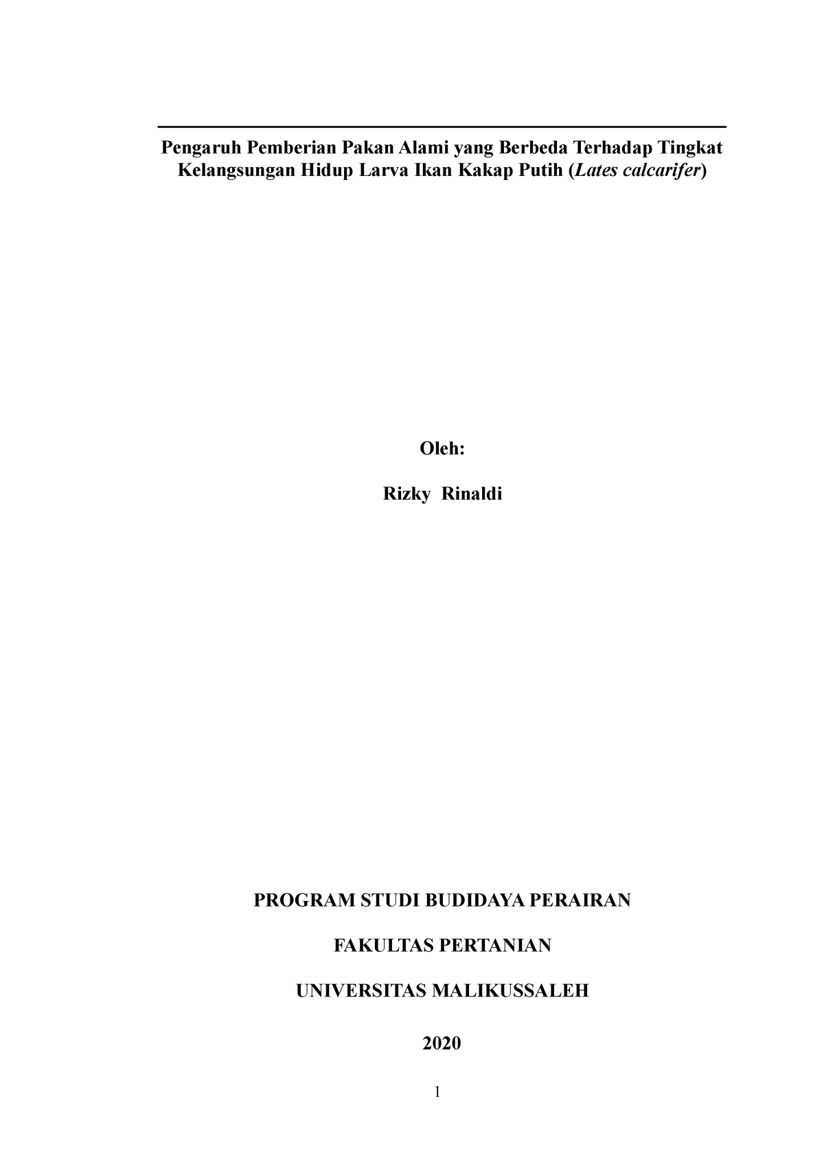 Pengaruh Pemberian Pakan Alami Yang Berbeda Terhadap Kelangsungan Hidup ...