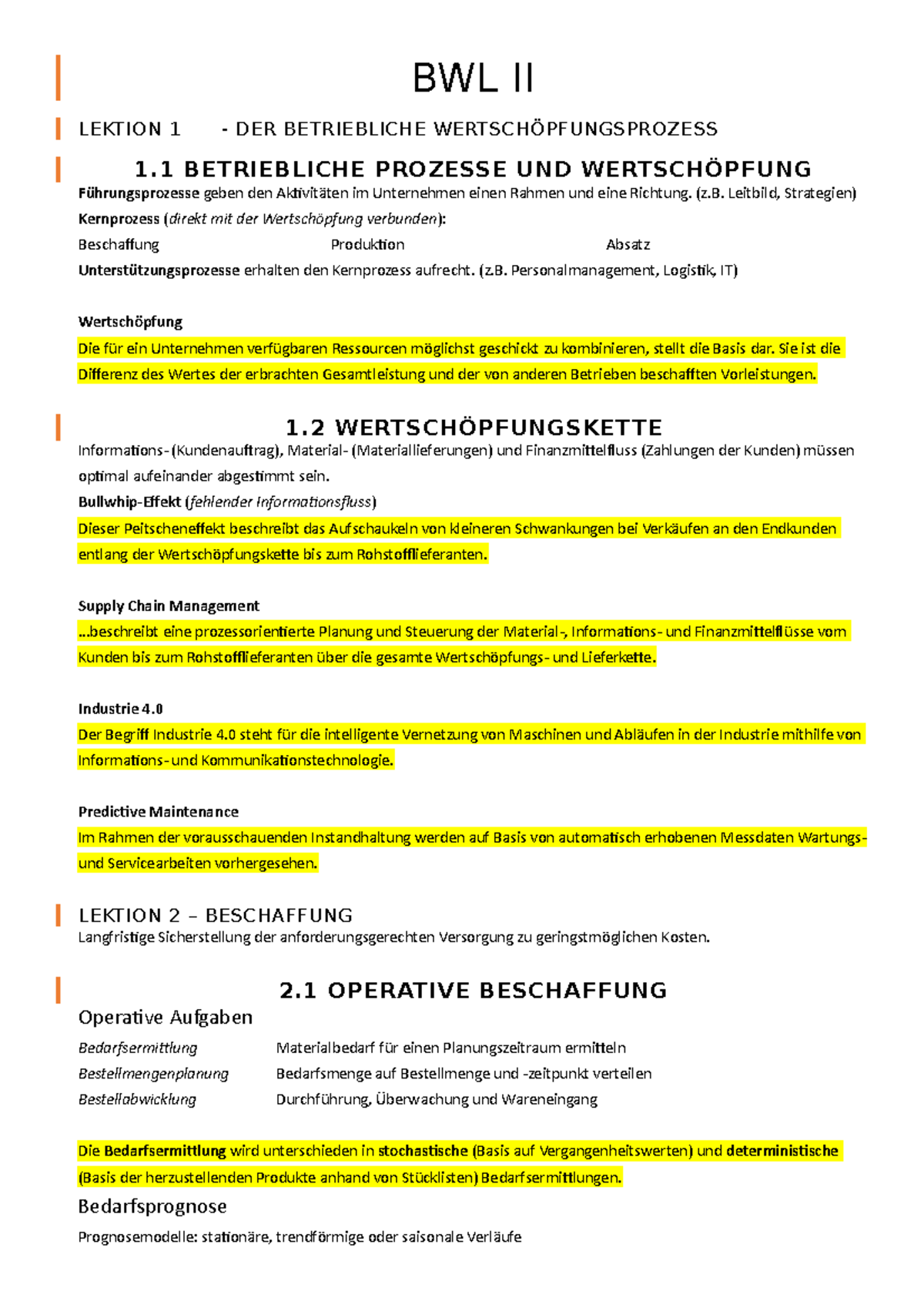 BWL II - WS - BWL II LEKTION 1 - DER BETRIEBLICHE WERTSCHÖPFUNGSPROZESS ...