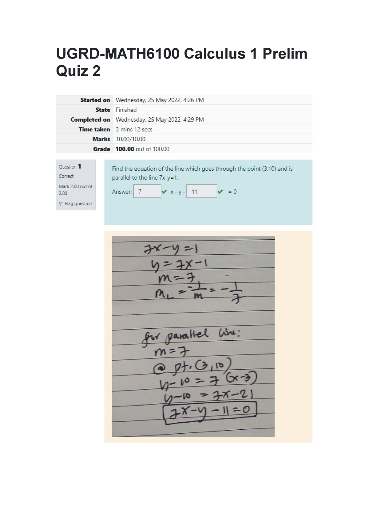 UGRD-MATH6100 Calculus 1 Prelim Quiz 2 - Studocu