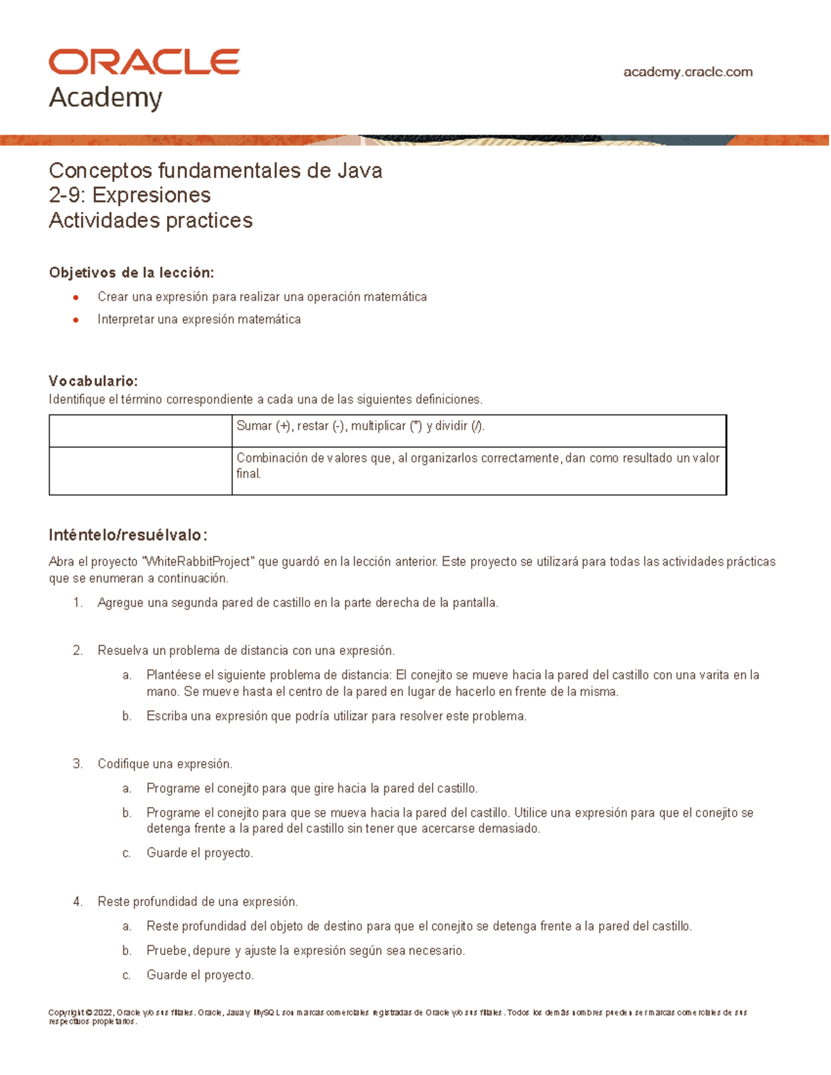 JF 2 9 Practice esp - fundamentos de Oracle para java - Copyright ...