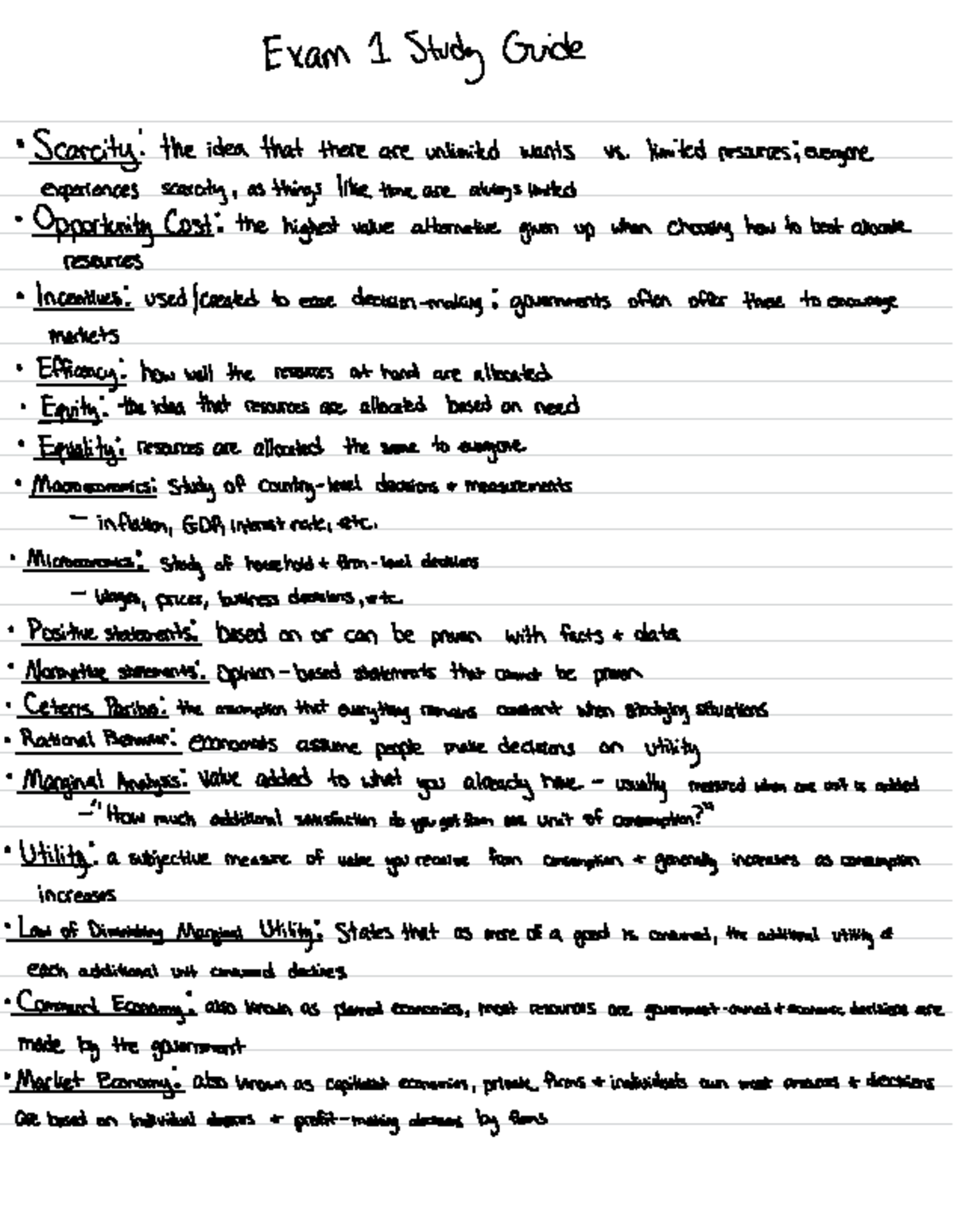 Econ 201 Exam 1 Study Guide - ####### Exam 1 Study Guide · Scarcity ...