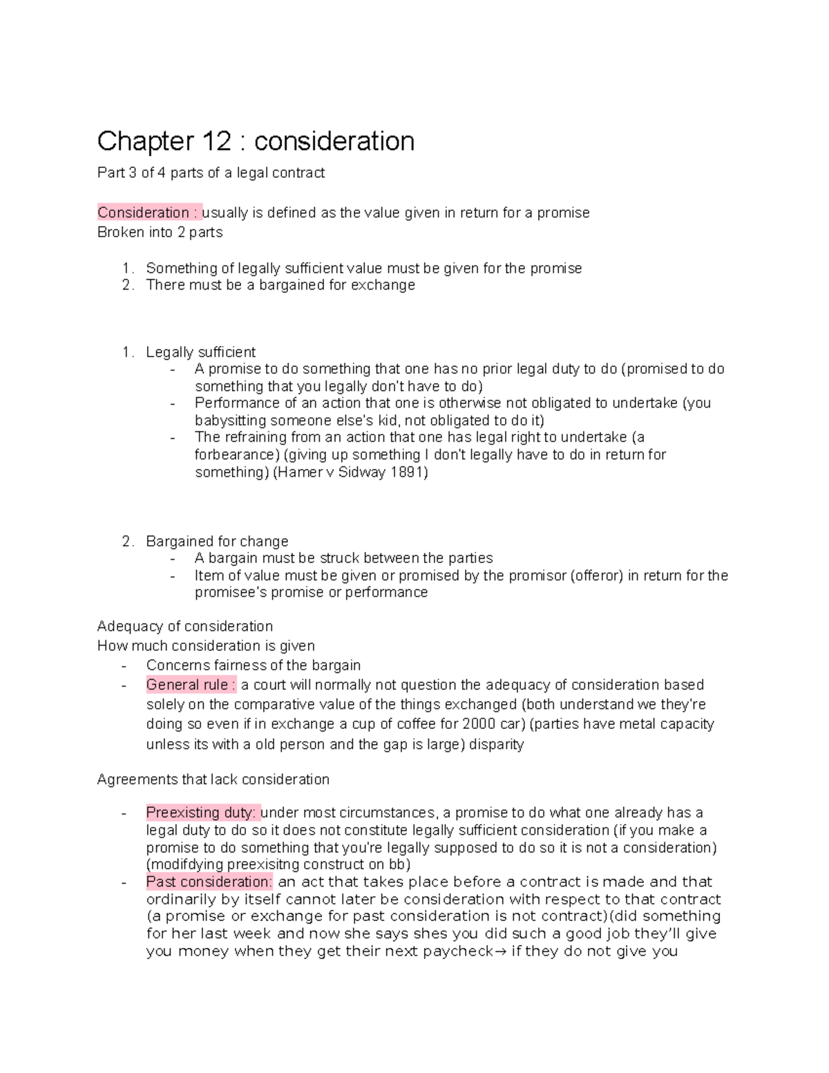 Law Chapter 12 Notes Chapter 12 Consideration Part 3 Of 4 Parts Of A Legal Contract Studocu Law Chapter 12 Notes Chapter 12 Consideration Part 3 Of 4 Parts Of A Legal Contract Studocu