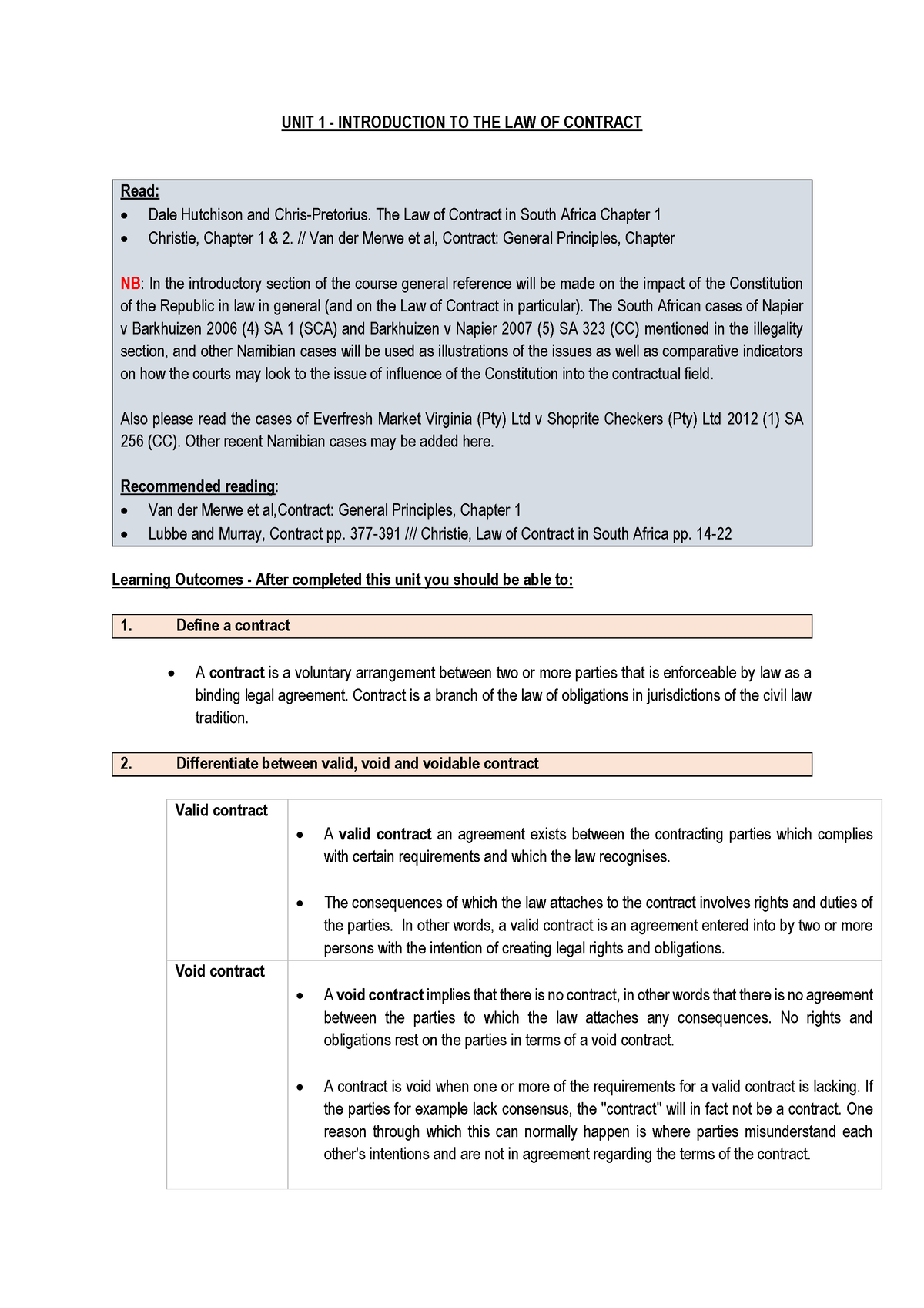 Unit 1 - Introduction To The Law Of Contract Tuyeni - UNIT 1 ...