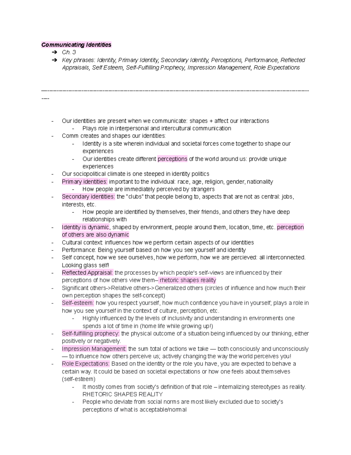 Communicating Identites 3 Key phrases Identity, Primary Identity