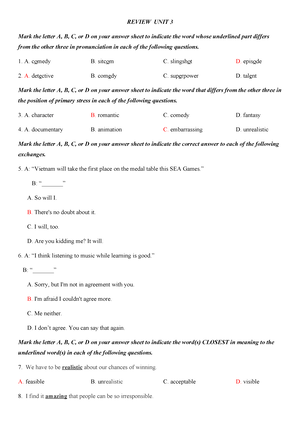 Review UNIT 3+4 - REVIEW UNIT 3+ Mark The Letter A, B, C, Or D On Your ...