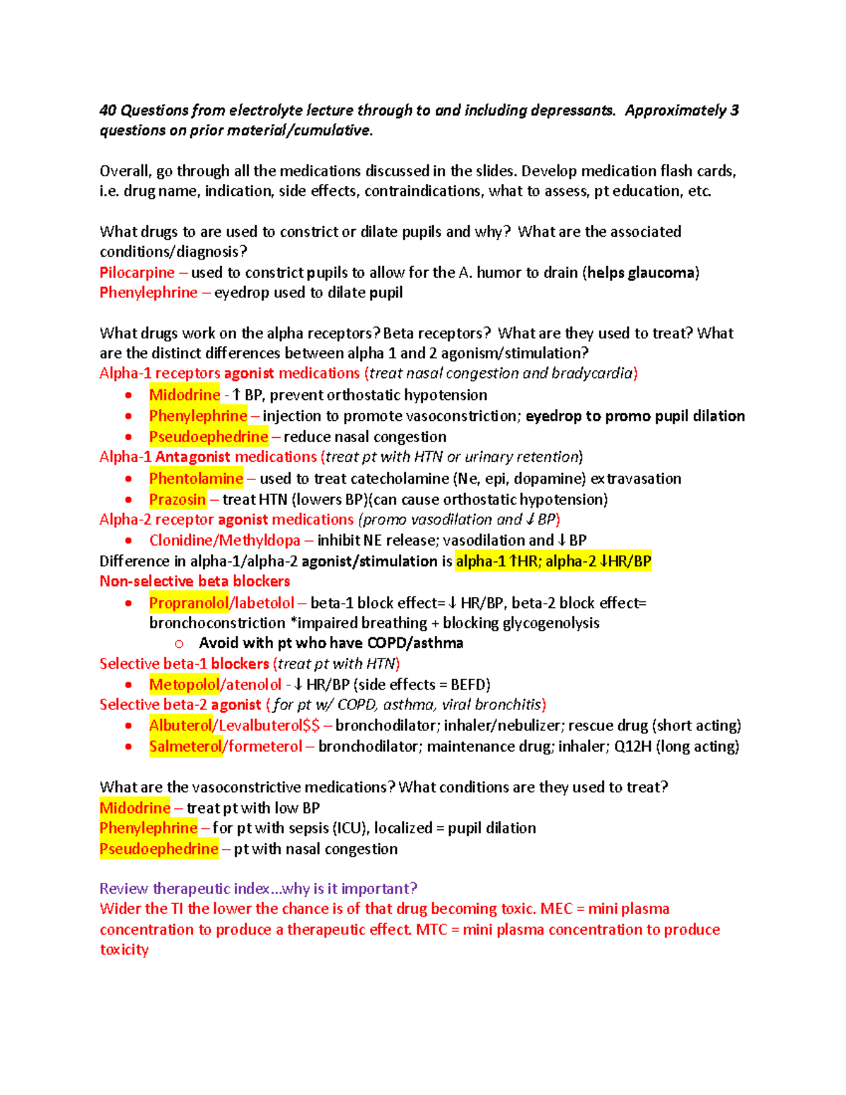 Pharm Exam 2 Study Guide - 40 Questions From Electrolyte Lecture ...