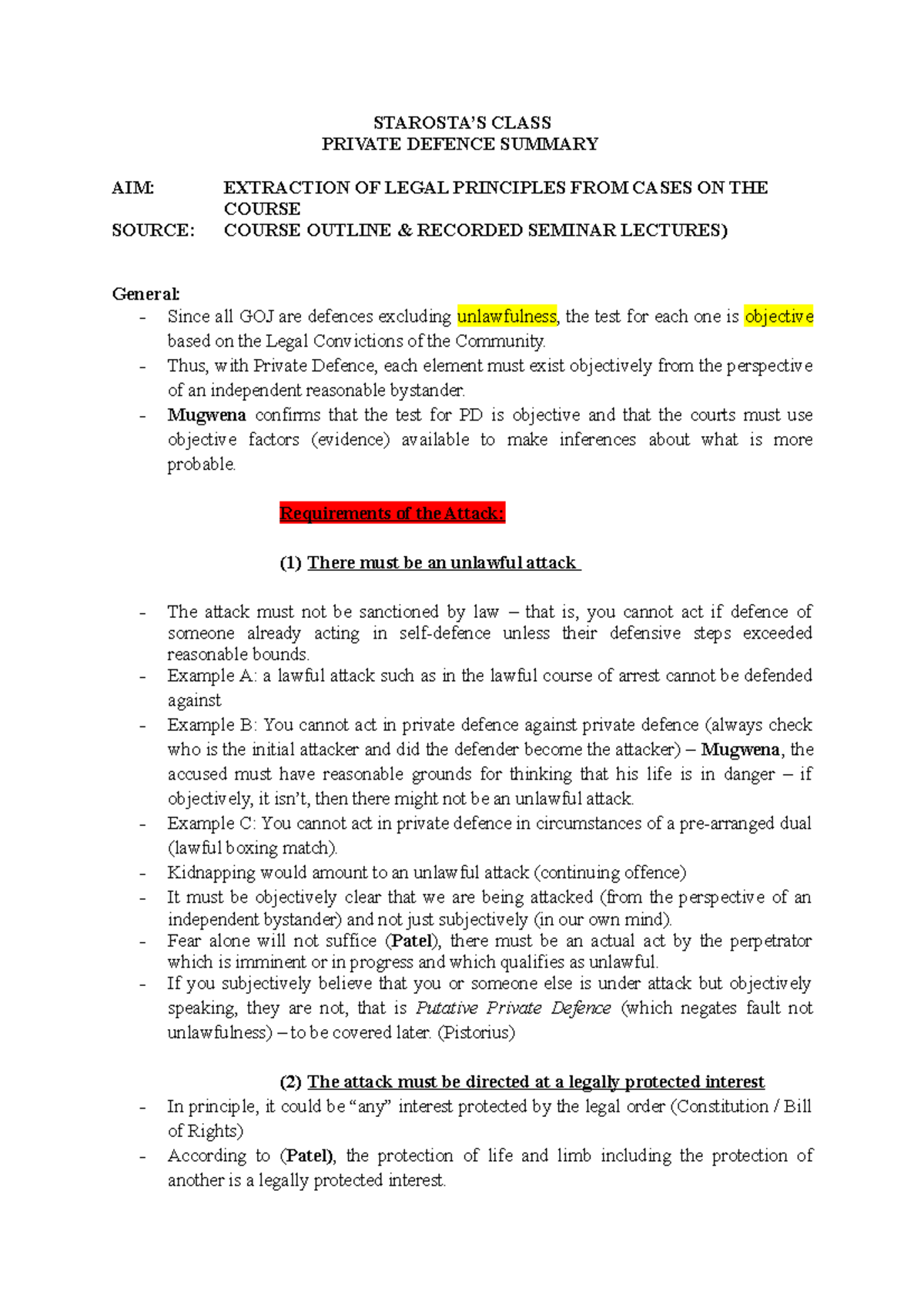 Summary übung Mit Lösung Klasse 10 Criminal+Law+Private+Defence+Student+Summary+%28Working+Document%29