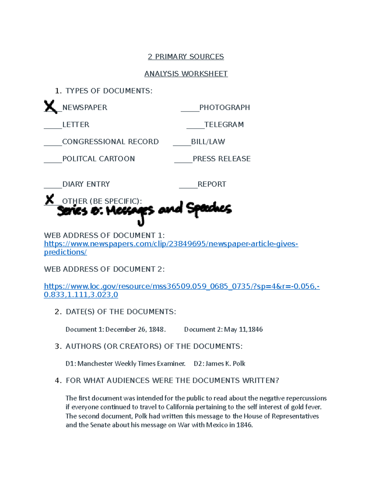 Primary Source Analysis Worksheet #2 - 2 PRIMARY SOURCES ANALYSIS ...