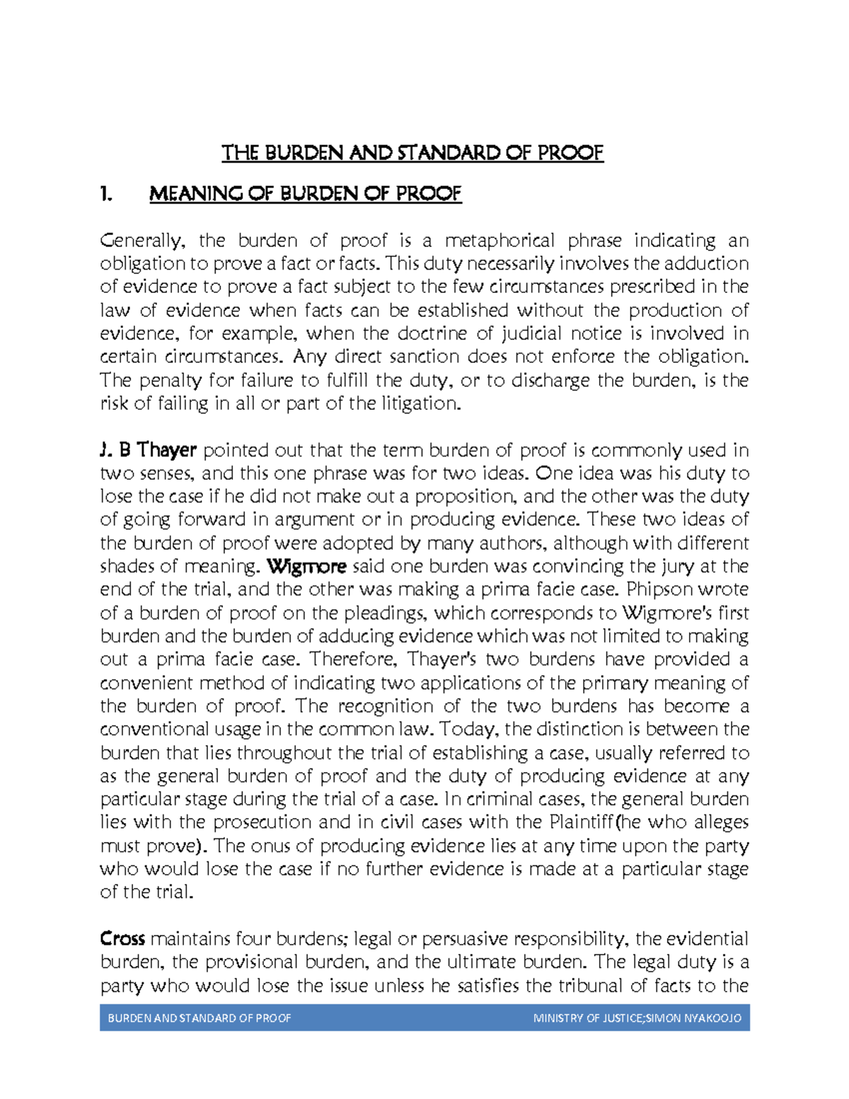 Burden AND Standard OF Proof- simpolo - Commercial Law - KIU - Studocu