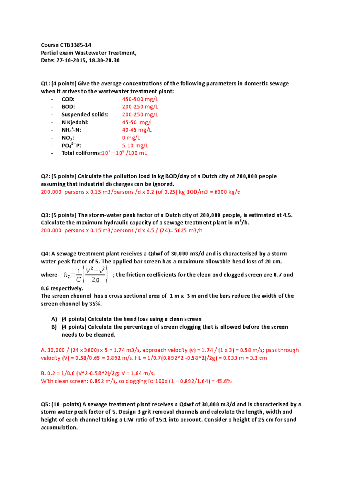 Exam 27 October 2015, questions and answers Course Partial exam