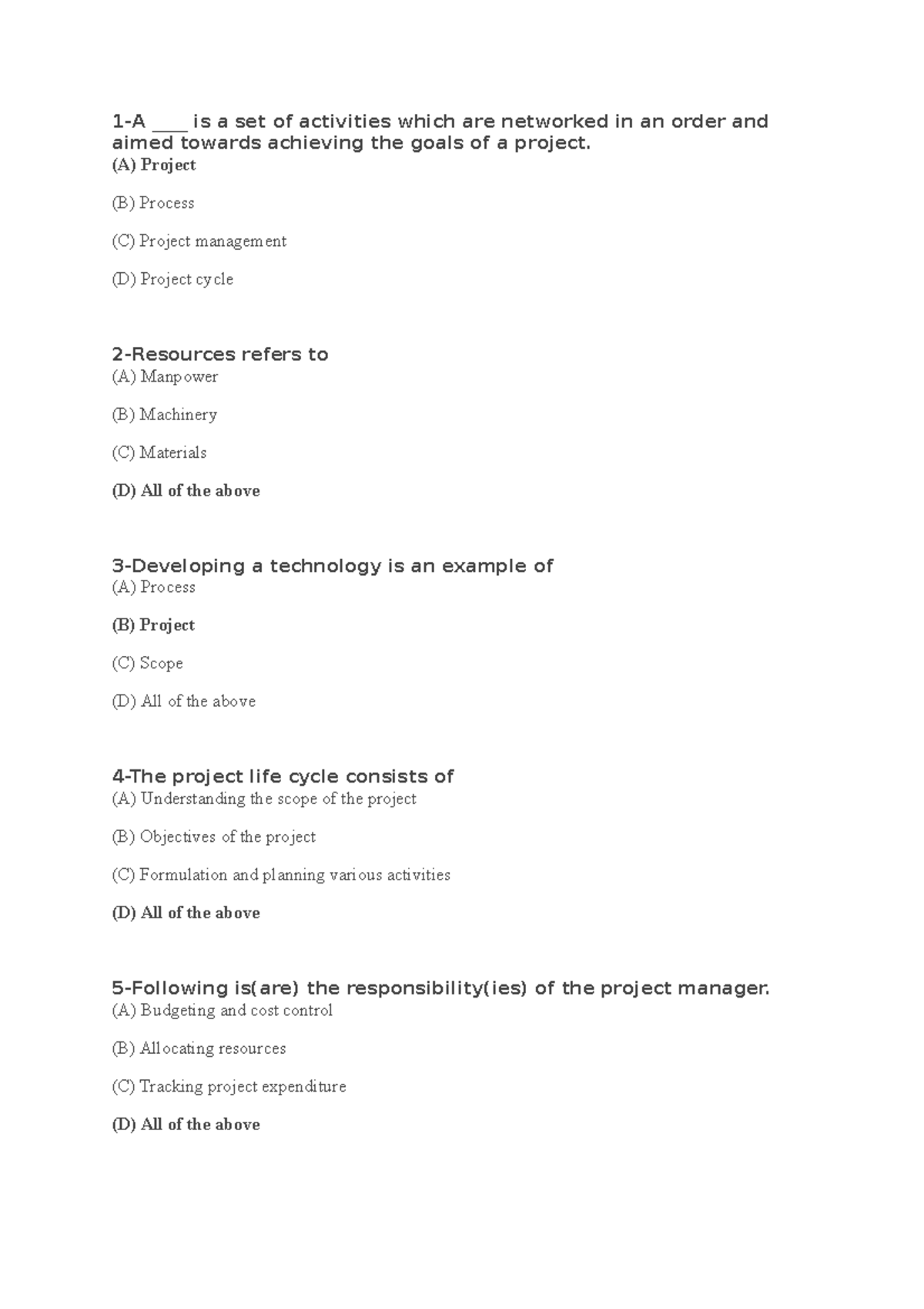 Project Management Mcqs - 1-A ____ Is A Set Of Activities Which Are ...