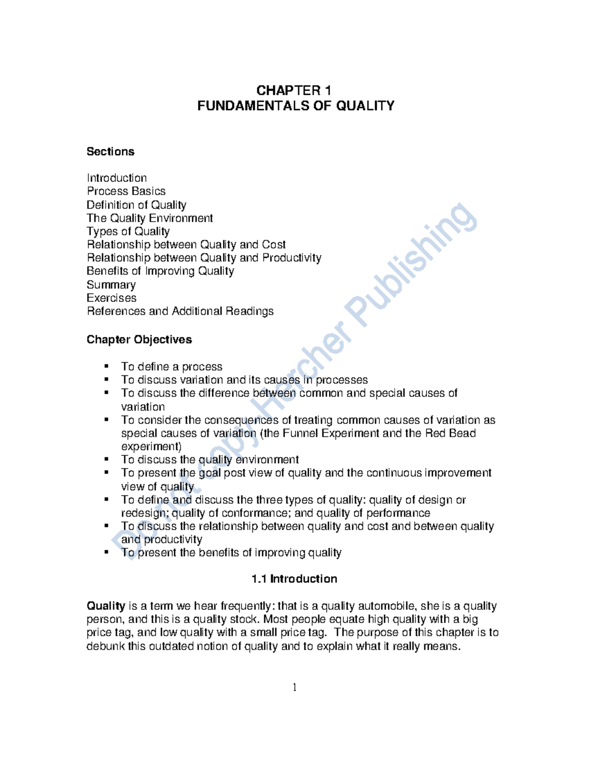 Chapter 1 GOOL 4e online - CHAPTER 1 FUNDAMENTALS OF QUALITY Sections ...