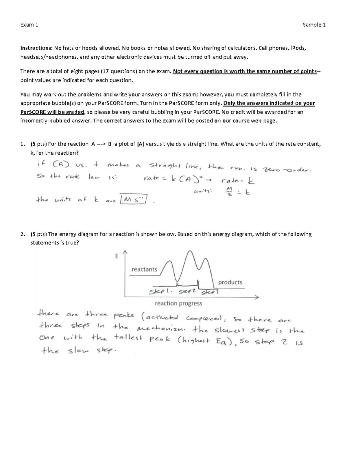 Exam 1 v1 Worked Out 1 - Chemistry 305 Chapter 1 Exam 1 - Exam 1 Sample ...