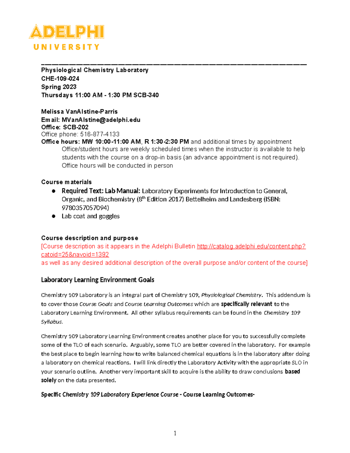 CHE-109-024 Lab Syllabus Spring 2023 - - Studocu