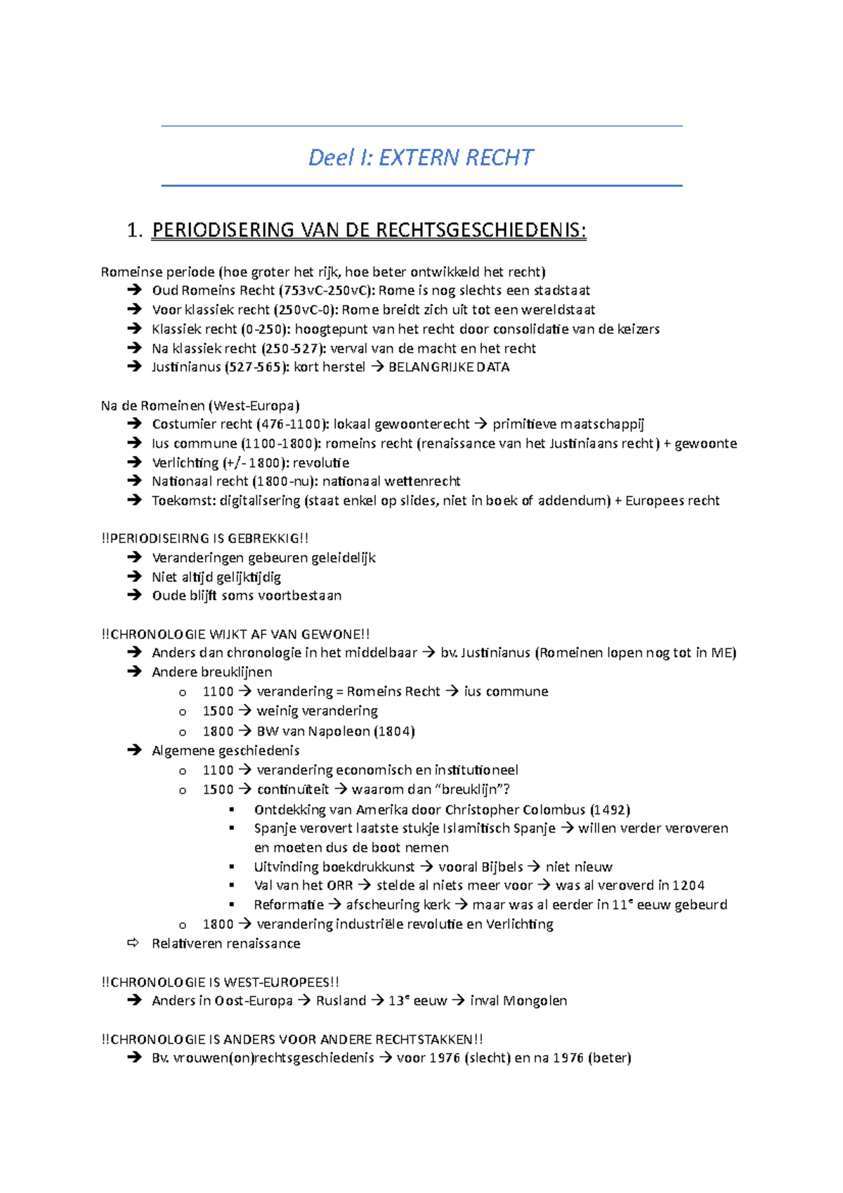 Deel I- Extern Recht - Deel I: EXTERN RECHT 1. PERIODISERING VAN DE ...