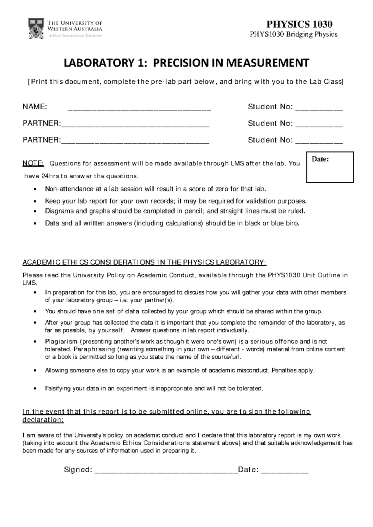 Lab 1 - 21 - Lab 2 - LABORATORY 1: PRECISION IN MEASUREMENT [Print this ...