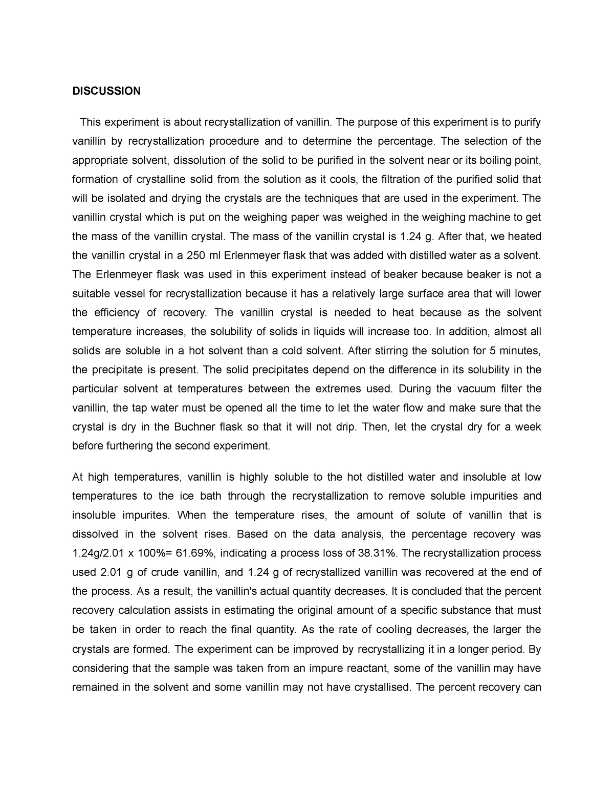 recrystallization experiment discussion