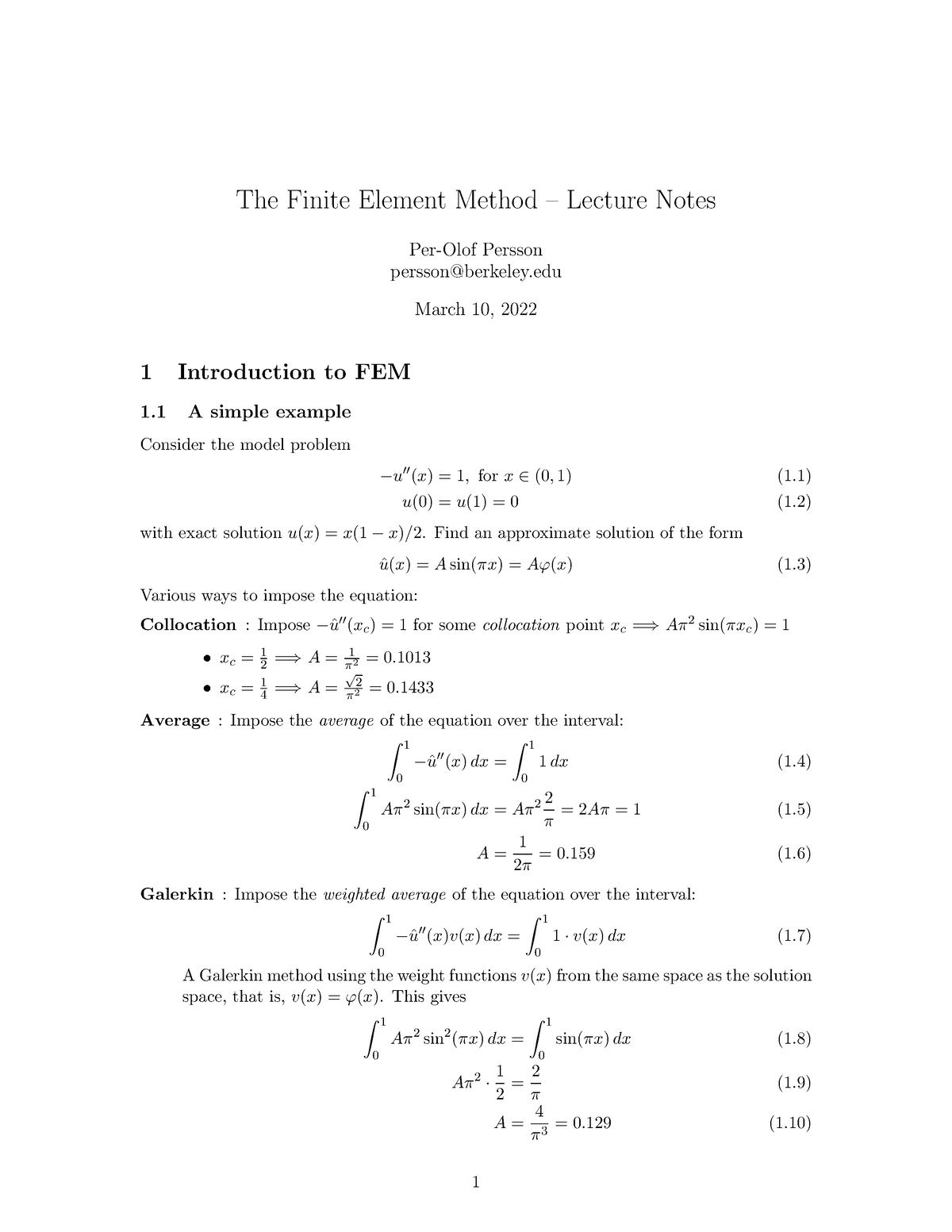 Fem Notes - Aaa - The Finite Element Method – Lecture Notes Per-Olof ...