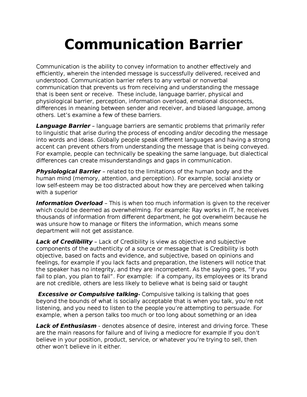 communication barriers essay 1000 words