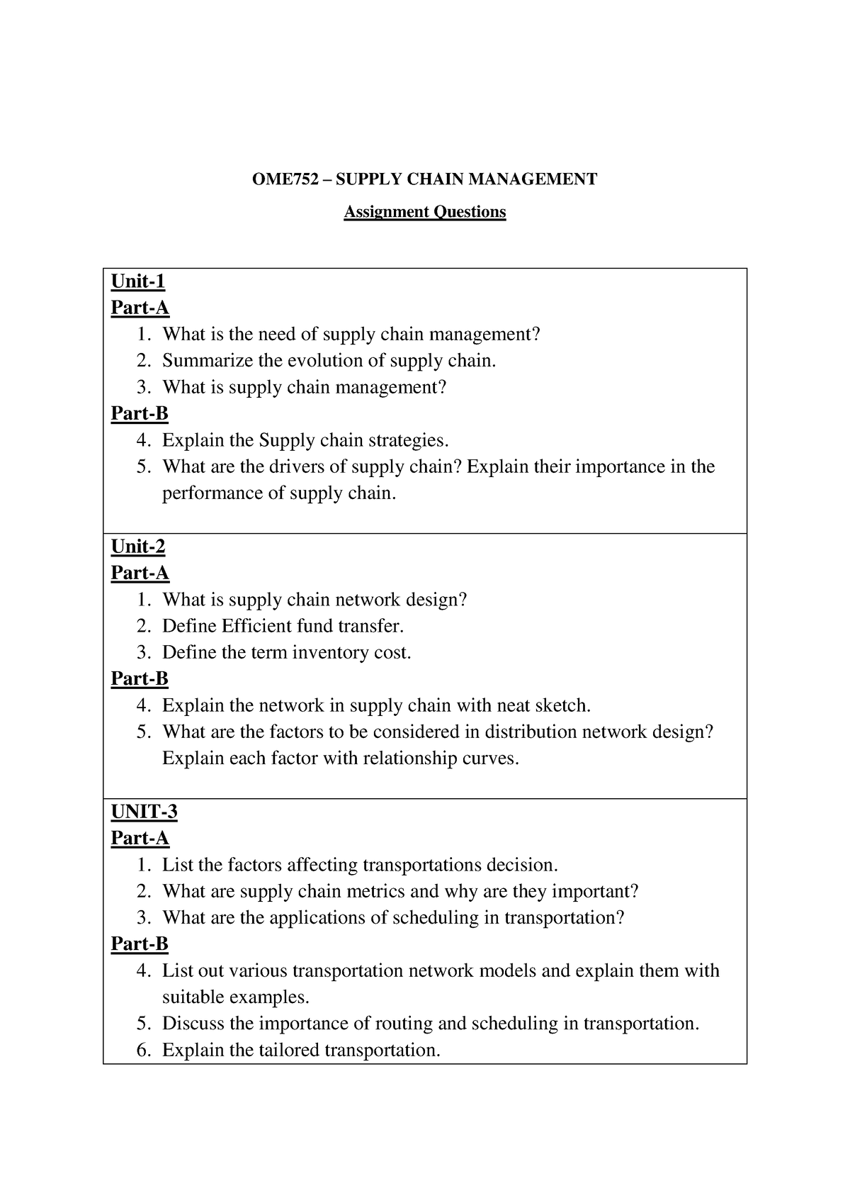 supply chain management assignment questions and answers