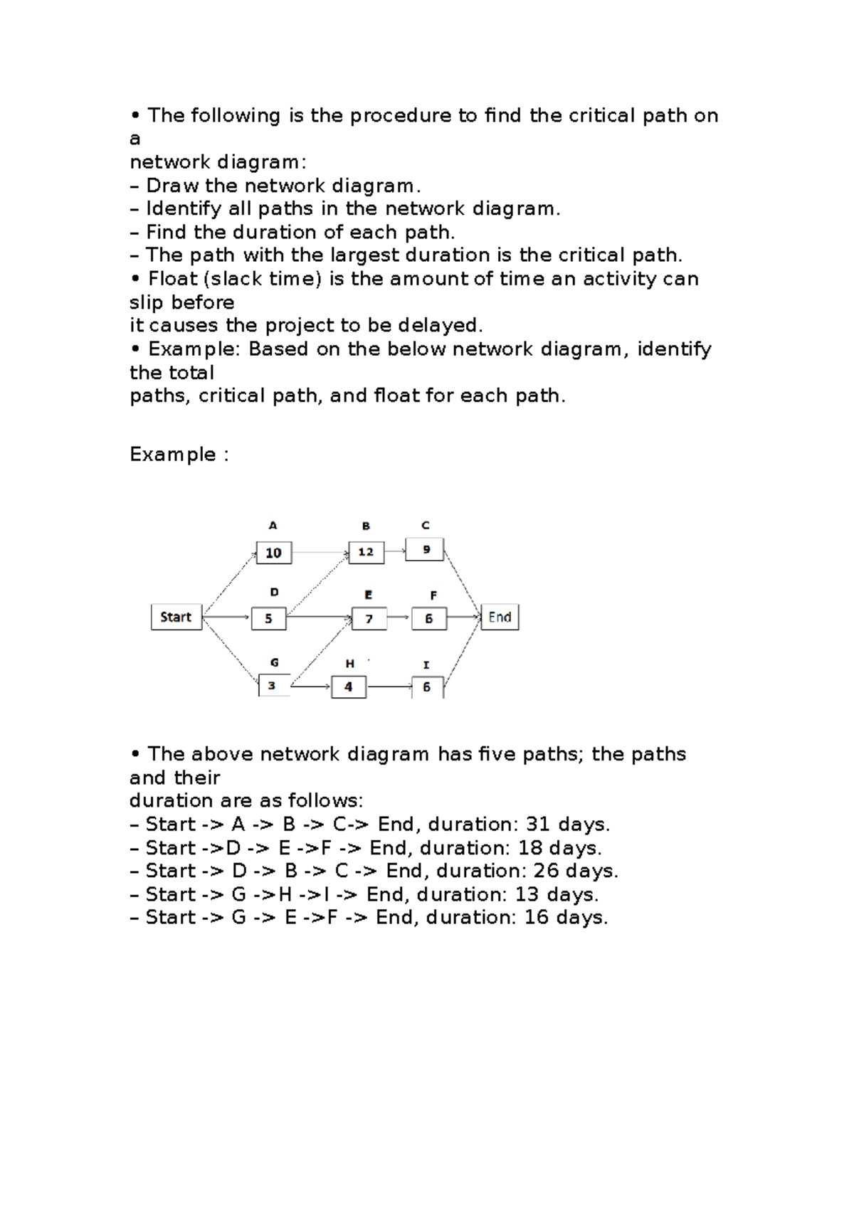 Cpm1 - procedures to find critical path on a network diagram and a ...