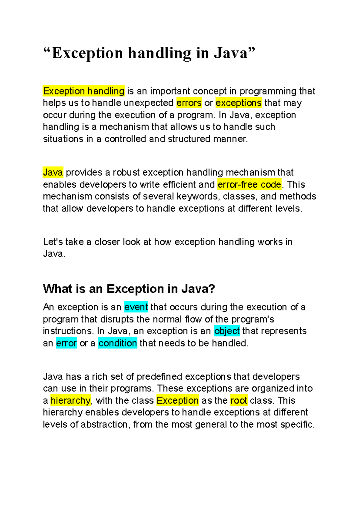 How the Exception Handling Works in Java