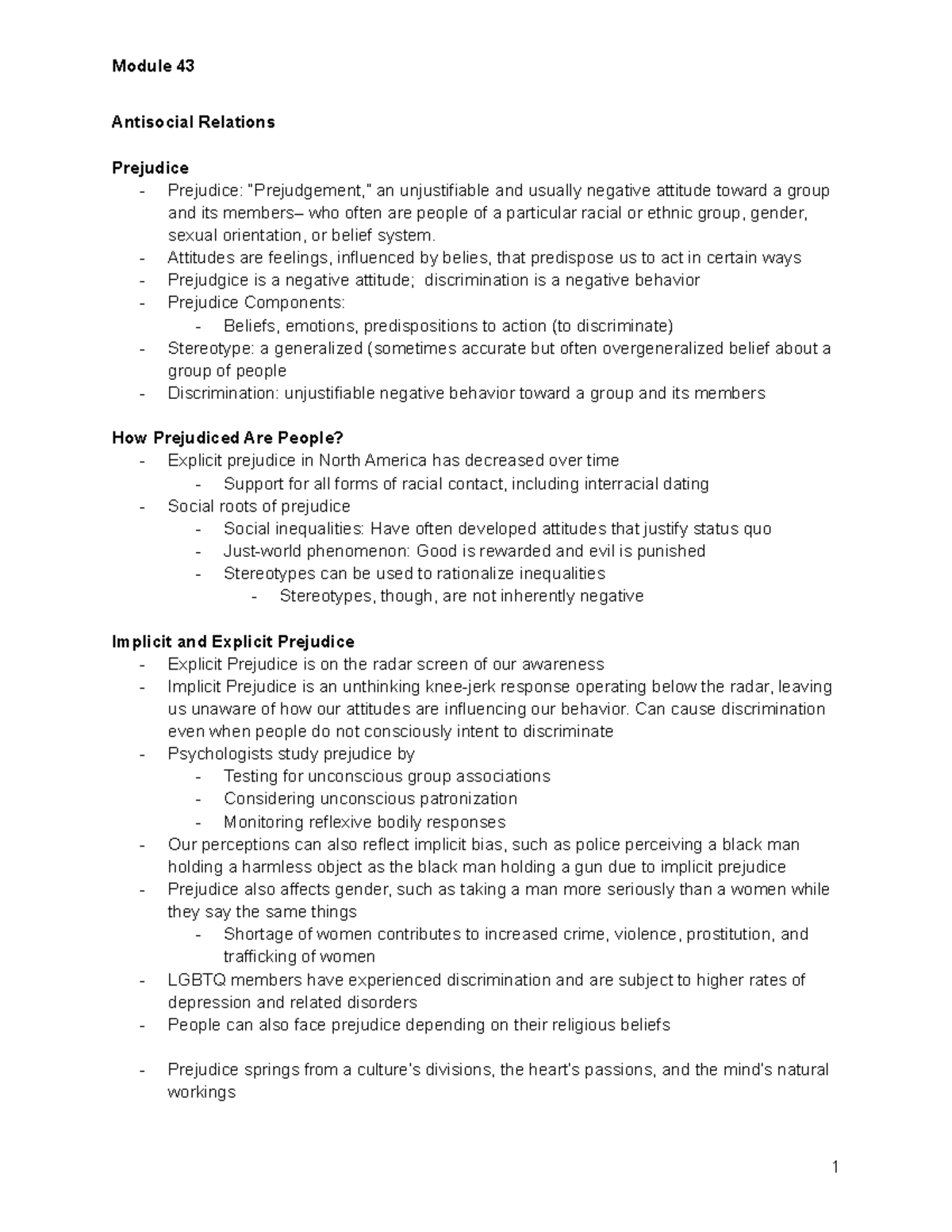 Psych Module 43 - Module 43 Antisocial Relations Prejudice - Prejudice ...