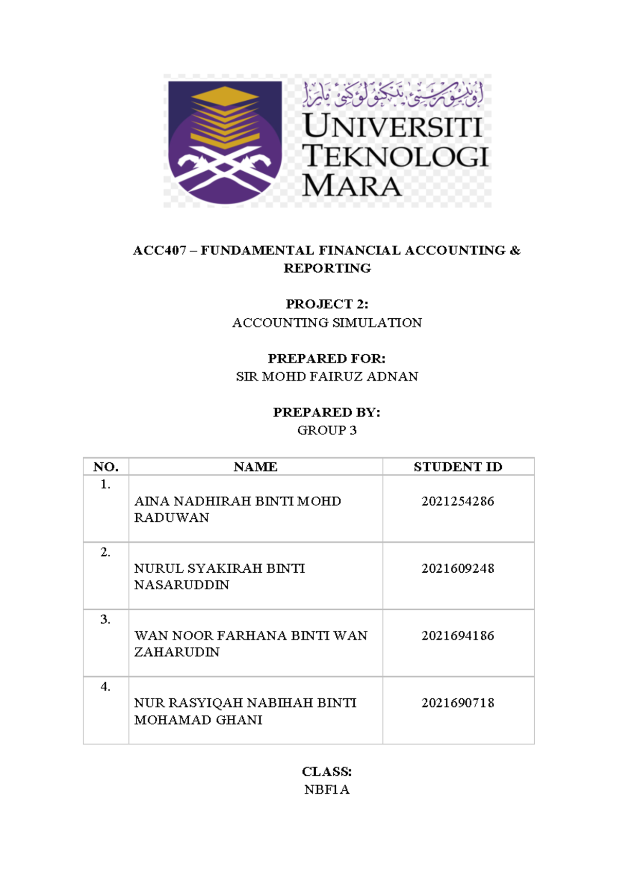 ACC407 - Group 3 - ACCOUNTING - ACC407 – FUNDAMENTAL FINANCIAL ...