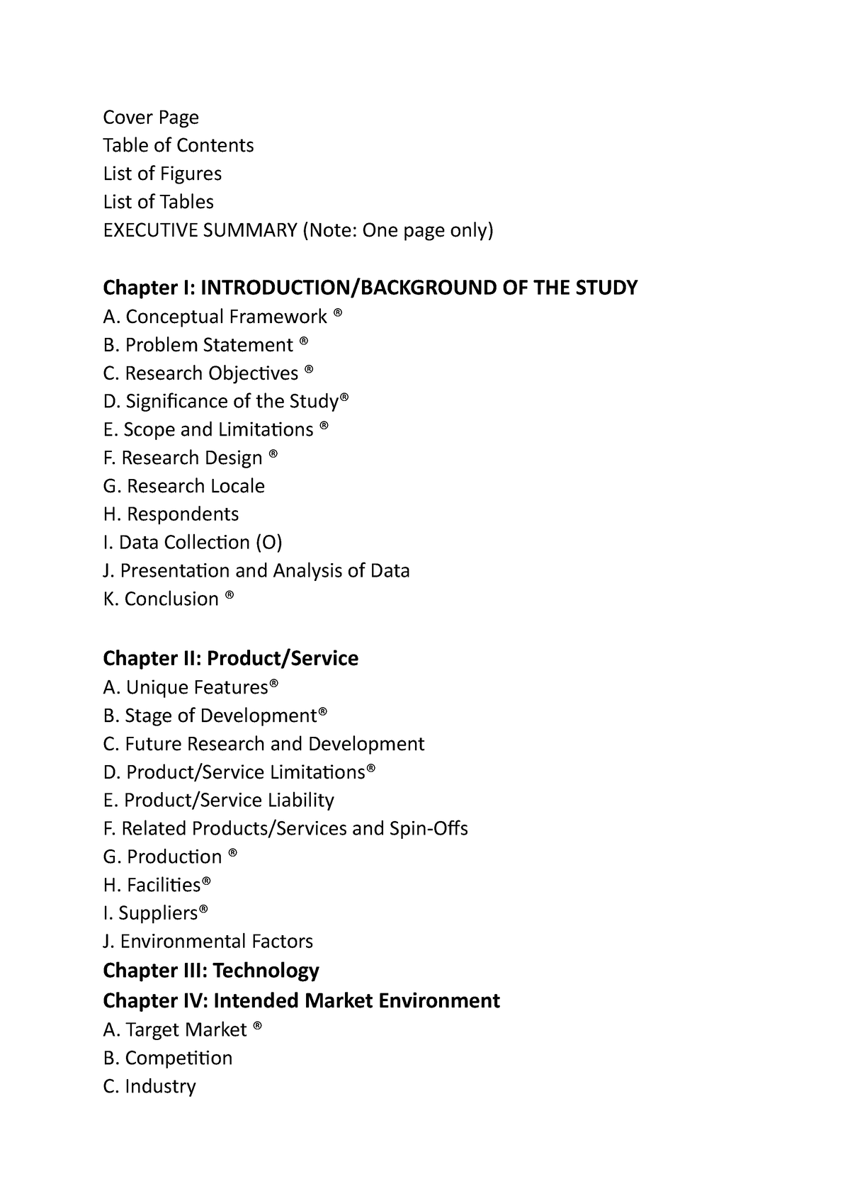 Feasibility-Study - Parts of feasibility study - Cover Page Table of ...