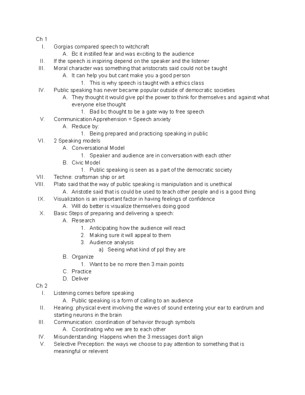 Oral Exam 1 Notes - Ch 1 I. Gorgias compared speech to witchcraft A. Bc ...