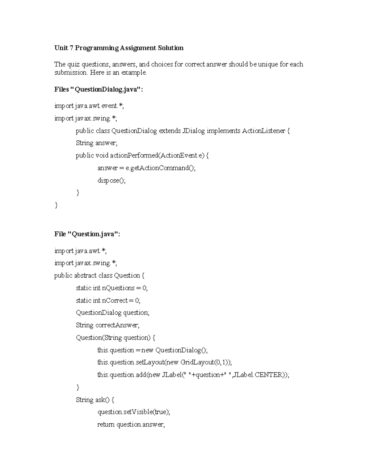 cs1102 programming assignment unit 7