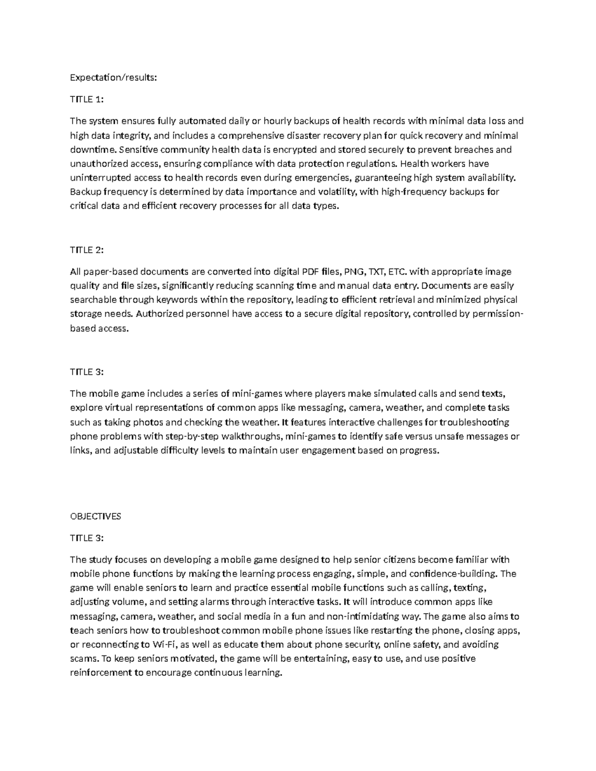 Script N/A Expectation/results TITLE 1 The system ensures fully