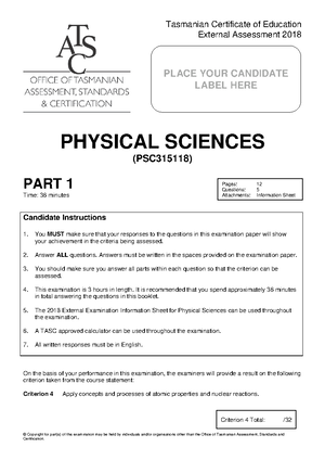 PSC315118 Physical Sciences Information Sheet - TASC - PSC PSC315118 ...