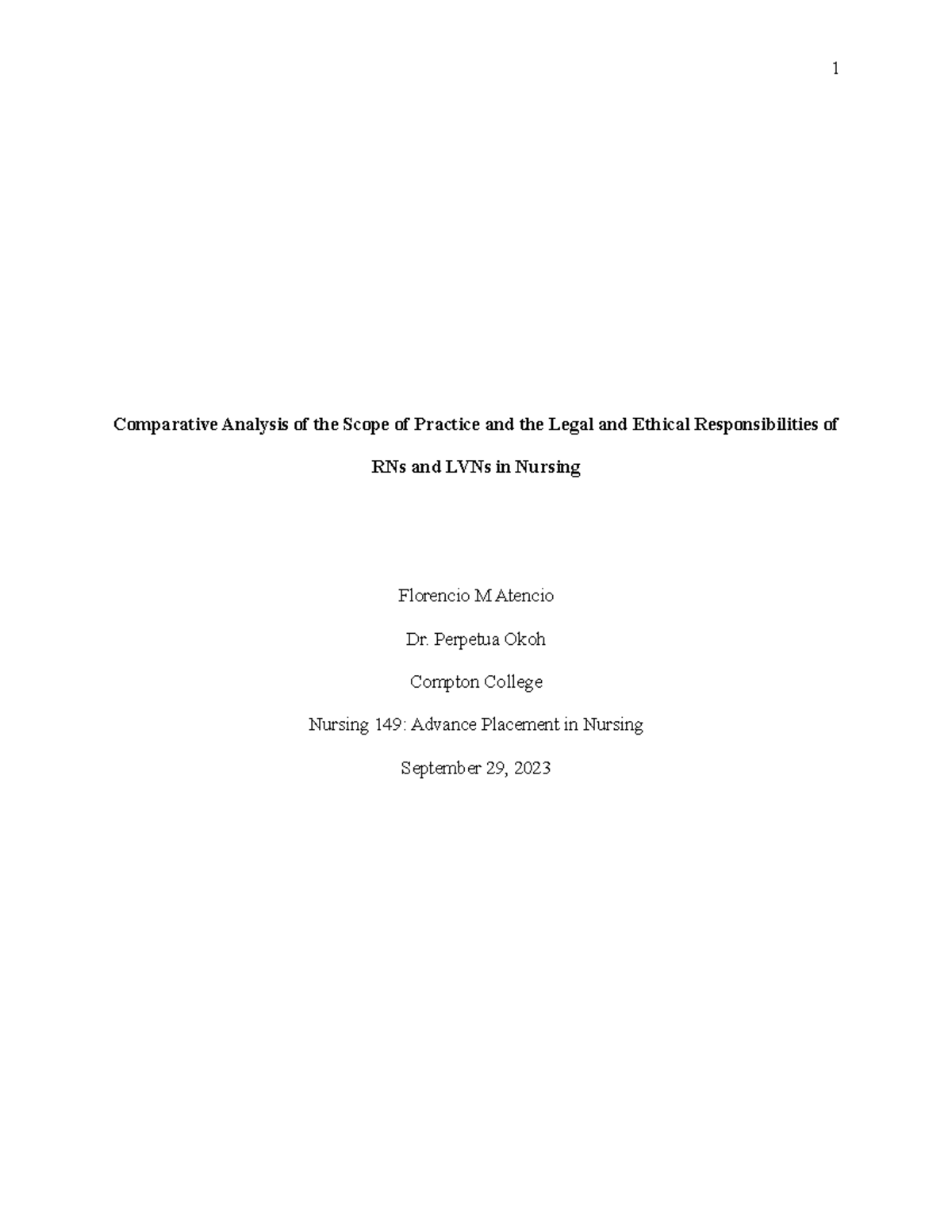 Comparative Analysis of the Scope of Practice and the Legal and Ethical ...