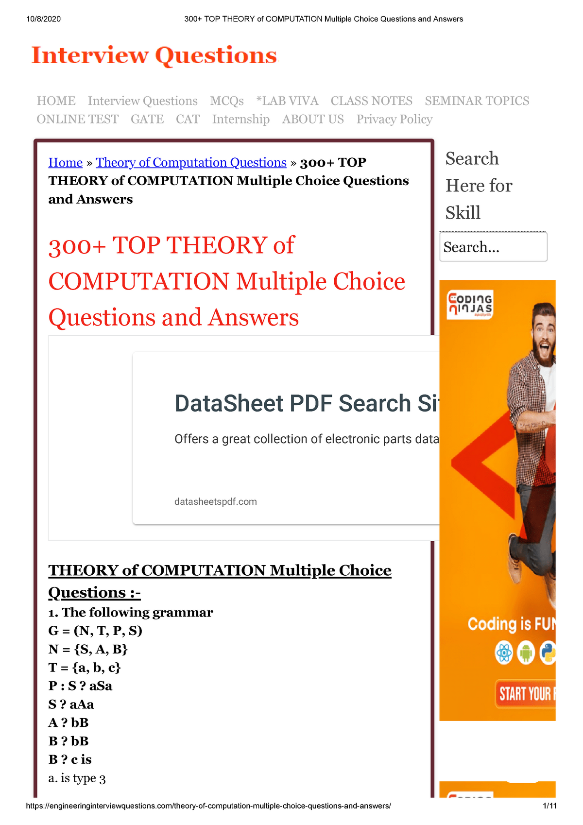 300+ TOP Theory Of Computation Multiple Choice Questions And Answers ...