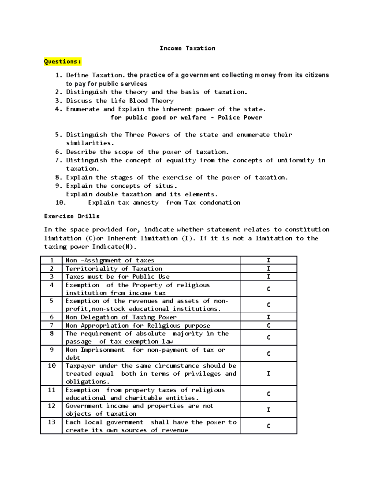 Income Tax Assgn No.1 - Lecture notes 1 - Bachelor of Secondary ...