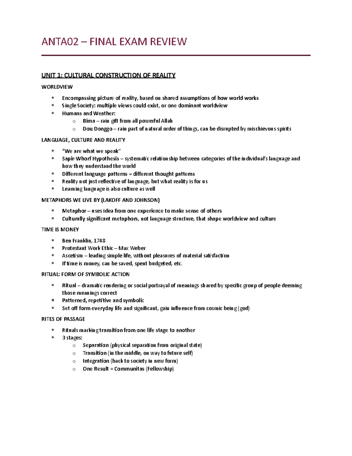 Metaphors Of Everyday Life Many Lives >> Anta02 Final Exam Review Ant102 Introduction To Sociocultural Metaphors Of Everyday Life Many Lives >> Anta02 Final Exam Review Ant102 Introduction To Sociocultural