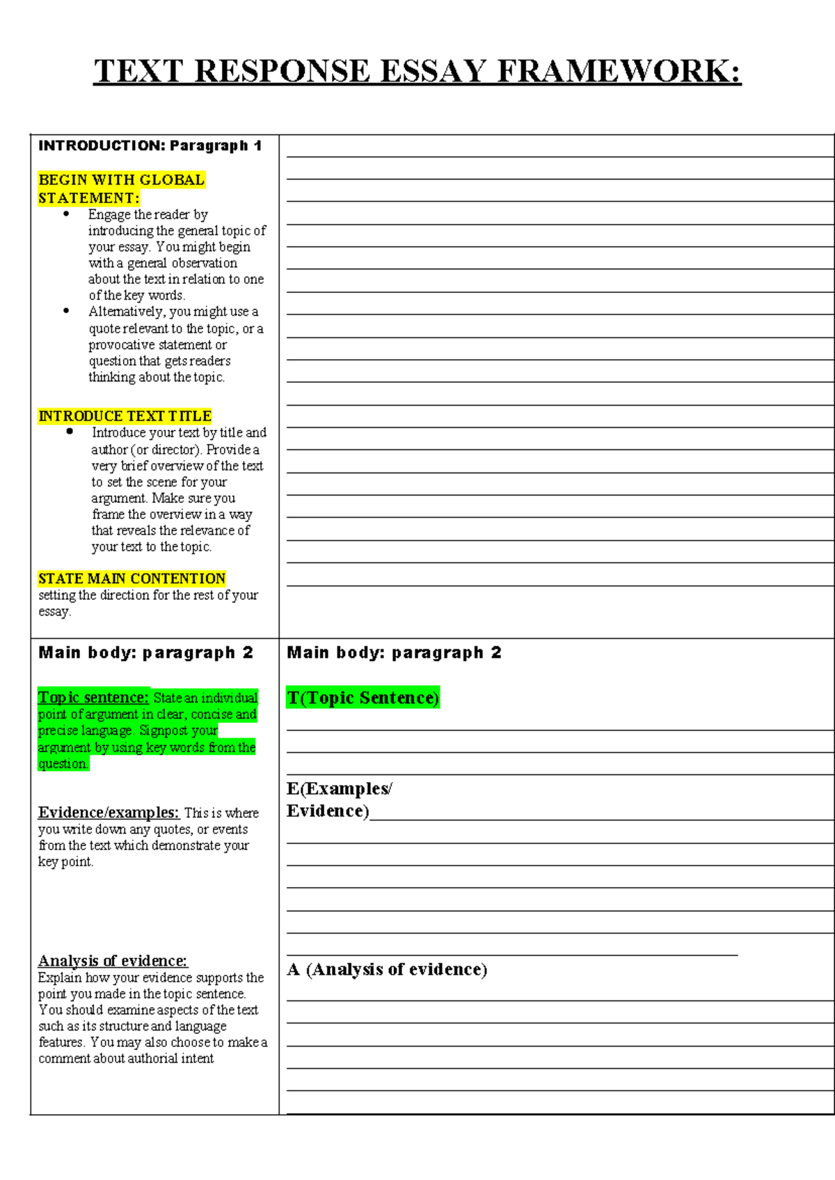 Latest essay framework actitivity - TEXT RESPONSE ESSAY FRAMEWORK ...