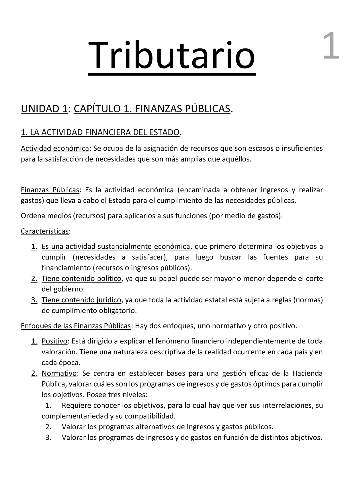 Resumen - 1 Tributario UNIDAD 1: CAPÕTULO 1. FINANZAS P⁄BLICAS. 1. LA ...