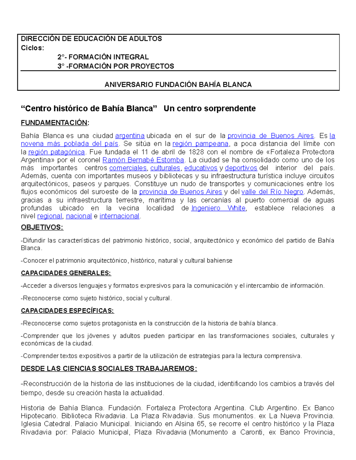Secuencia Bahia Blanca1 DIRECCIÓN DE EDUCACIÓN DE ADULTOS Ciclos 2