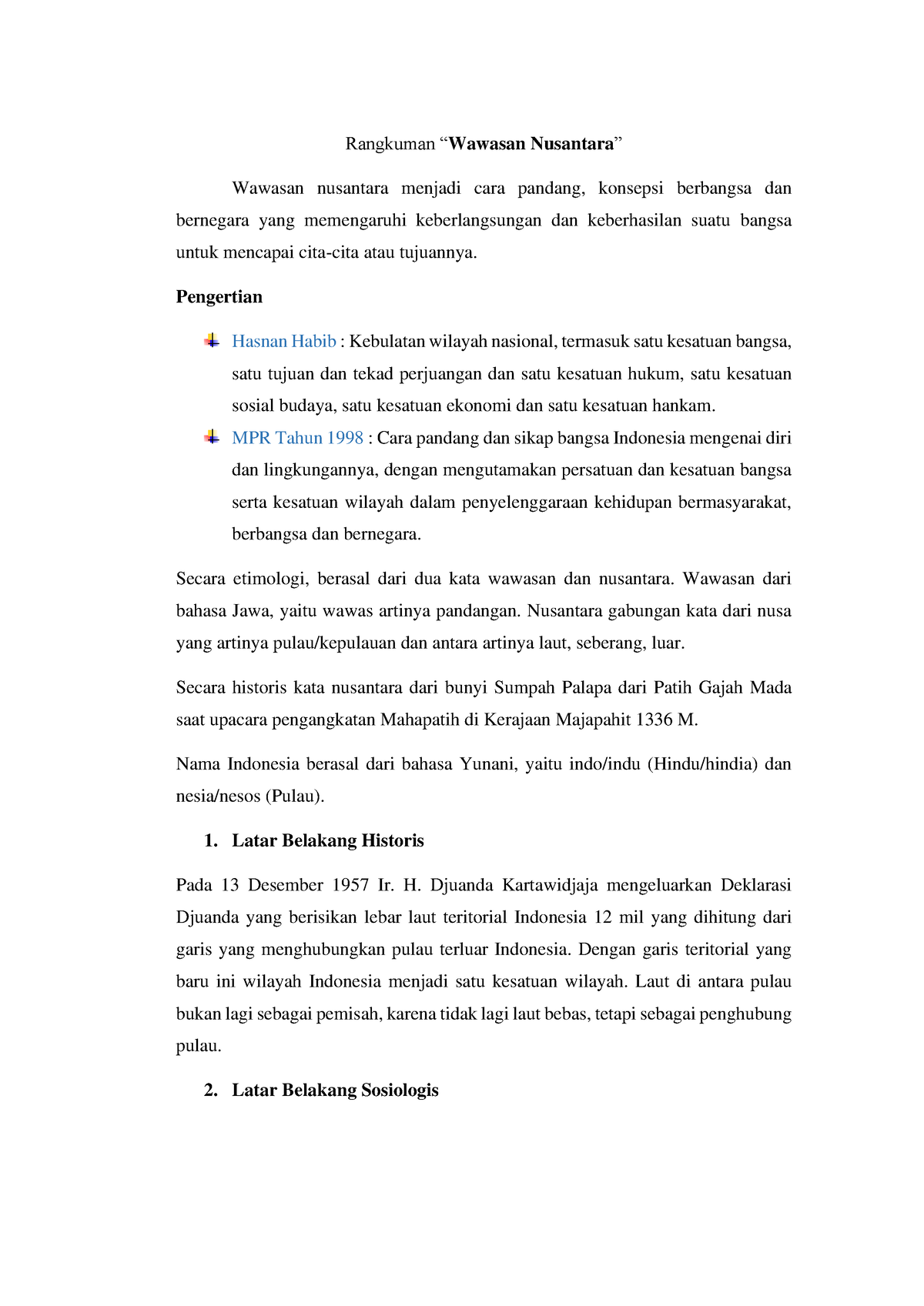 Wawasan Nusantara - Rangkuman “Wawasan Nusantara” Wawasan Nusantara ...