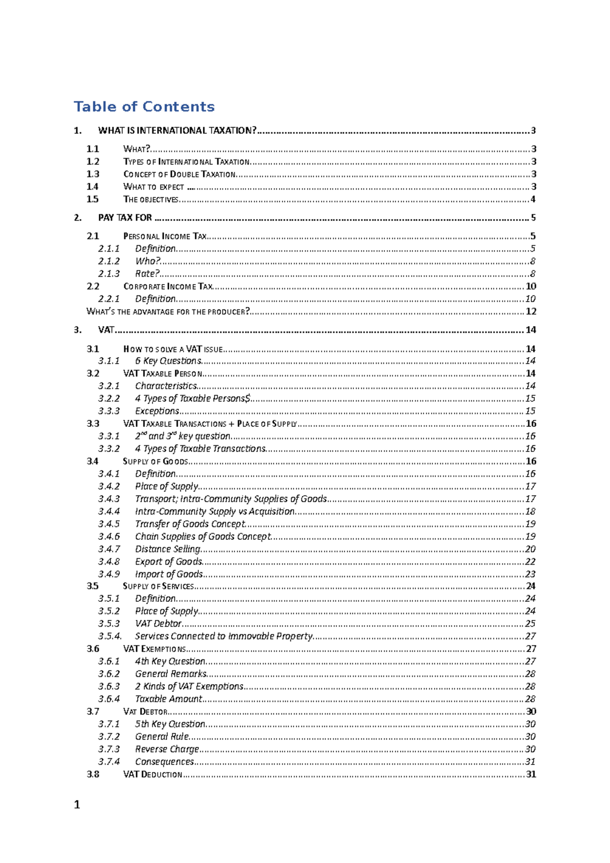 Tax (slides from in class) - Table of Contents 1. WHAT IS INTERNATIONAL ...